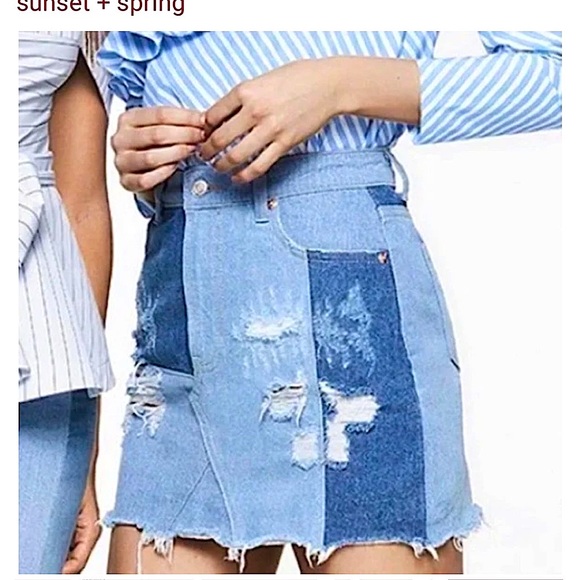 Sunset+Spring Patchwork Denim Mini Skirt - Picture 2 of 13